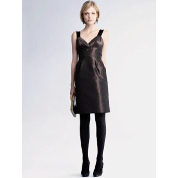 Banana Republic Pleated Cocktail Dress Size 10 Iridescent Taffeta Dark Taupe - Picture 1 of 7